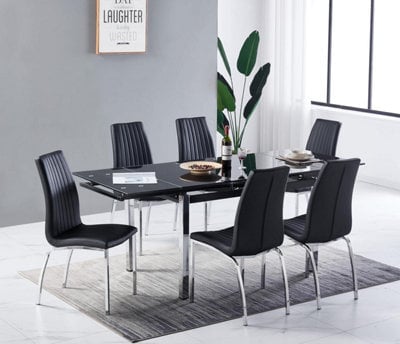 Furnizone UK Grande 6-8 Seater Extending Dining Table And 6 Modalux Black Faux Leather Chairs - image 1