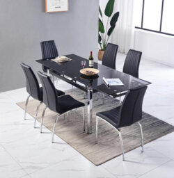 Furnizone UK Grande 6-8 Seater Extending Dining Table And 6 Modalux Black Faux Leather Chairs - thumbnail 2