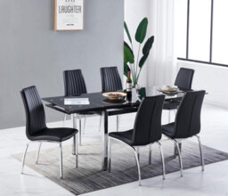 Furnizone UK Grande 6-8 Seater Extending Dining Table And 6 Modalux Black Faux Leather Chairs - thumbnail 1