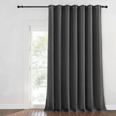 Aspire Homeware Plain Room Darkening Blackout Eyelet Door Curtain Single Panel Dark Grey (W)168Cm X (D)213Cm With Tie Back - image 1