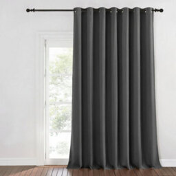 Aspire Homeware Plain Room Darkening Blackout Eyelet Door Curtain Single Panel Dark Grey (W)168Cm X (D)213Cm With Tie Back - thumbnail 1