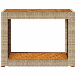 Berkfield Garden Side Table With Wooden Top Beige 100X40X75 Cm Poly Rattan - thumbnail 6