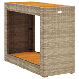 Berkfield Garden Side Table With Wooden Top Beige 100X40X75 Cm Poly Rattan - thumbnail 7