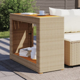 Berkfield Garden Side Table With Wooden Top Beige 100X40X75 Cm Poly Rattan - thumbnail 3