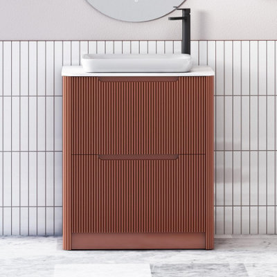 Royal Bathrooms Avenza 600mm Terracotta Clay Floor Standing Countertop Bathroom Vanity Unit 2 Drawer With Qubix Basin - image 1