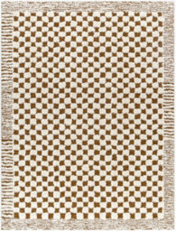 Livabliss Freud-Modern Ivory Brown High Pile Checkered Living Dining Bedroom Rug 200 X 275 Cm Easy Care, Non Shedding - thumbnail 1