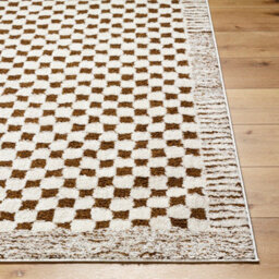 Livabliss Freud-Modern Ivory Brown High Pile Checkered Living Dining Bedroom Rug 200 X 275 Cm Easy Care, Non Shedding - thumbnail 5