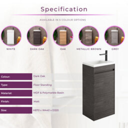 Plum&clay Rigel Dark Oak Floor Standing Cloakroom Vanity Unit With Resin Basin (W)44Cm (H)87Cm - thumbnail 5