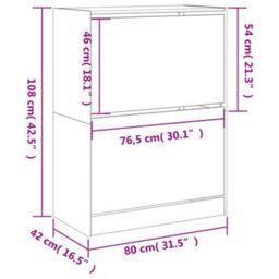 Vidaxl Shoe Cabinet With 2 Flip-Drawers White 80X42X108 Cm - thumbnail 3
