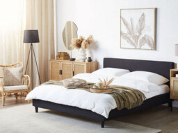 Beliani Bed With Led Fabric Fitou 160 X 200 Cm (Eu King Size) Black - thumbnail 2