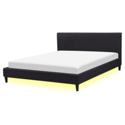 Beliani Bed With Led Fabric Fitou 160 X 200 Cm (Eu King Size) Black - thumbnail 1