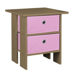 Urbn-Living Urbnliving Height 45Cm 2 Tier Wooden Oak Table 2 Pink Drawer Bedroom Bedside Nightstand Living Room Side Cabinet