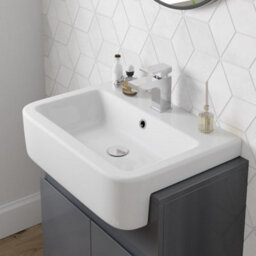 Affine Freestanding Vanity Unit With Basin Ceramic Semi Recessed Sink 620mm Grey Gloss - thumbnail 4