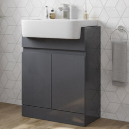 Aveli Freestanding Vanity Unit With Basin Ceramic Semi Recessed Sink 620mm Grey Gloss