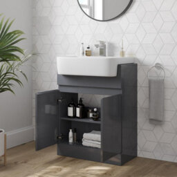 Affine Freestanding Vanity Unit With Basin Ceramic Semi Recessed Sink 620mm Grey Gloss - thumbnail 3