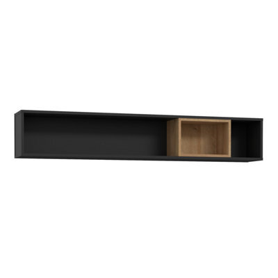 Furniture To Go High Rock Wall Shelf In Matt Black/riviera Oak - image 1