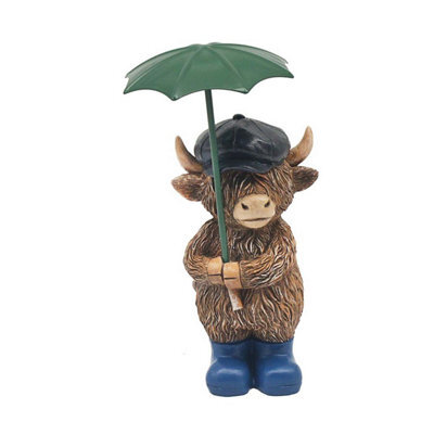 Highland Cow Figurine Resin Ornament Rainy Day Gift Boxed Cute Home Decor 15Cm - image 1