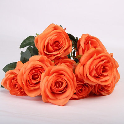 10 Heads Silk Rose Artificial Flowers Fake Bouquet Wedding Home Party Decor Uk Orange - image 1