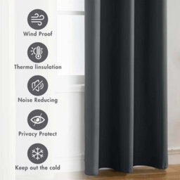 Ameha Dark Grey Plain Blackout Curtain 66''x72'', Ringtop Ready Made Thermal Insulated Eyelet Top Bedroom Living Room Decor - thumbnail 8