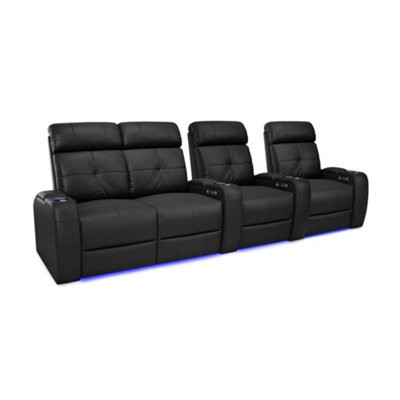 Valencia Verona Power Headrest Home Theater Seating Row Of 4 Loveseat Left Black Nappa Leather Power Recliner Led Cup Holder - image 1