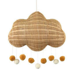Happy Homewares Cloud Shaped Childrens Rattan Pendant Light Shade With Pom Pom Balls - thumbnail 2
