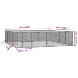 Walplus Outdoor Dog Kennel Silver 8X8X2 M Galvanised Steel - thumbnail 4