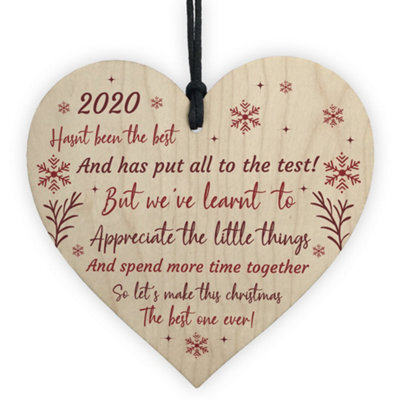 Red Ocean Christmas 2020 Poem Wooden Heart Christmas Tree Decoration Bauble Family Gift - image 1