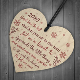 Red Ocean Christmas 2020 Poem Wooden Heart Christmas Tree Decoration Bauble Family Gift - thumbnail 6