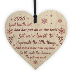 Red Ocean Christmas 2020 Poem Wooden Heart Christmas Tree Decoration Bauble Family Gift - thumbnail 1