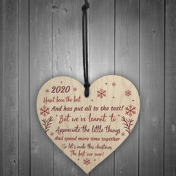 Red Ocean Christmas 2020 Poem Wooden Heart Christmas Tree Decoration Bauble Family Gift - thumbnail 2