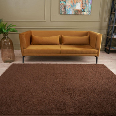 The Rugs Brown Soft Plain Design Fluffy Shaggy Rugs And Runners High Pile Living Room Kitchen Hallway 380 - image 1