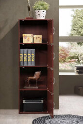 4-Shelf Bookcase, Hodedah Stylish Storage With Door And Handles, Mahogany