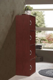 4-Shelf Bookcase, Hodedah Stylish Storage With Door And Handles, Mahogany - thumbnail 4