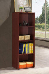4-Shelf Bookcase, Hodedah Stylish Storage With Door And Handles, Mahogany - thumbnail 2