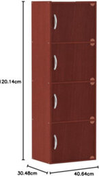 4-Shelf Bookcase, Hodedah Stylish Storage With Door And Handles, Mahogany - thumbnail 3