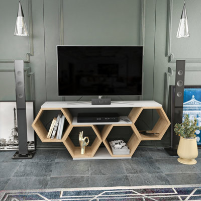 Decorotika Honey Tv Stand Tv Unit For Tvs Up To 55 Inch Sapphire Oak And White - image 1