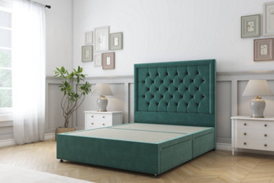"Sloomy Montana Emerald Plush Divan Bed Base No Drawers With 26"" Strutted Headboard 2'6 Small Single" - image 1