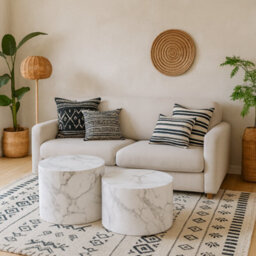 Wyld Haus Lille Set Of 2 White Marble-Effect Round Coffee Tables - thumbnail 1