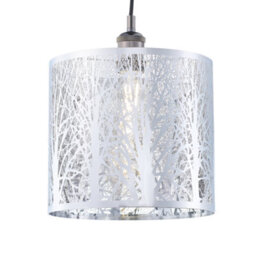 Happy Homewares Unique And Beautiful Polished Chrome Metal Forest Design Ceiling Pendant Shade - thumbnail 2