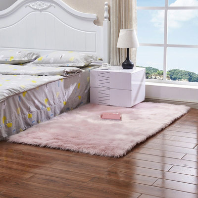 Living And Home Pink Rectangle Soft Shaggy Rug Kids Rooms Decor Floor Rugs 90Cm (L) X 60 Cm (W) - image 1