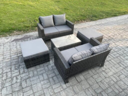 Fimous Wicker Rattan Garden Furniture Sofa Set With Coffee Table Double Seat Sofa 2 Big Footstool 6 Seater Outdoor Rattan Set - thumbnail 1