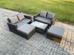 Fimous Wicker Rattan Garden Furniture Sofa Set With Coffee Table Double Seat Sofa 2 Big Footstool 6 Seater Outdoor Rattan Set - thumbnail 2