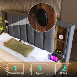 Double Linen Hydraulic Storage Bed With Usb-C & Large Storage - thumbnail 4