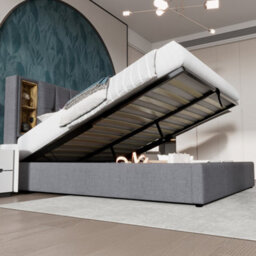 Double Linen Hydraulic Storage Bed With Usb-C & Large Storage - thumbnail 9
