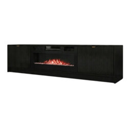 Tireno Black Molet Electric Fireplace Tv Cabinet With Fluted Fronts Modern Mdf Media Storage Unit For Living Room - thumbnail 2