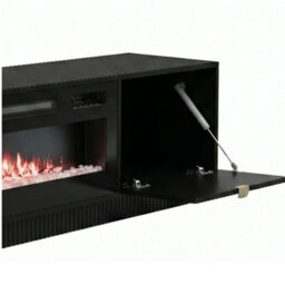 Tireno Black Molet Electric Fireplace Tv Cabinet With Fluted Fronts Modern Mdf Media Storage Unit For Living Room - thumbnail 4