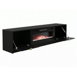 Tireno Black Molet Electric Fireplace Tv Cabinet With Fluted Fronts Modern Mdf Media Storage Unit For Living Room - thumbnail 3