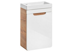 Impact Furniture Wall Hung Bathroom Cloakroom Furniture Set 400mm Vanity Unit With Sink Wall Storage Cabinets White Gloss Oak Arub - thumbnail 2