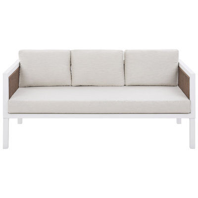 Wyld And Coco 5-Seater L-Shaped Outdoor Sofa Set - White Cushions, Brown Aluminium Frame, Tempered Glass Coffee Table - image 1