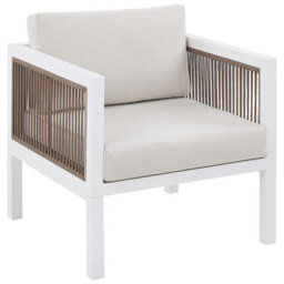 Wyld And Coco 5-Seater L-Shaped Outdoor Sofa Set - White Cushions, Brown Aluminium Frame, Tempered Glass Coffee Table - thumbnail 4